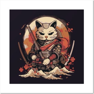 Japanese Samurai Cat Posters and Art